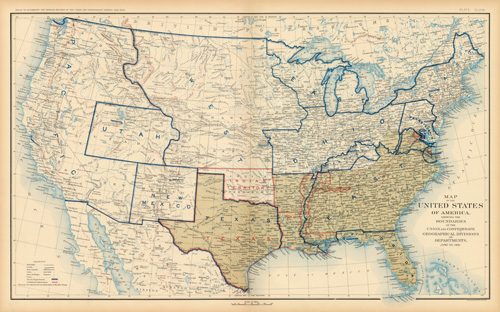 Civil War Atlas; Plate 163; Map of the United States of America Showing the Boundaries of the Union and Confederate Geographical Divisions and Departments