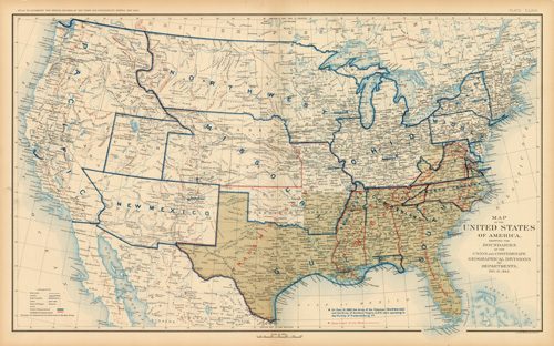 Civil War Atlas; Plate 166; Map of the United States of America Showing the Boundaries of the Union and Confederate Geographical Divisions and Departments