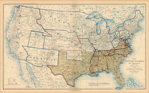 Civil War Atlas; Plate 167; Map of the United States of America Showing the Boundaries of the Union and Confederate Geographical Divisions and Departments