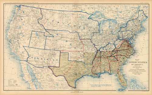 Civil War Atlas; Plate 168; Map of the United States of America Showing the Boundaries of the Union and Confederate Geographical Divisions and Departments