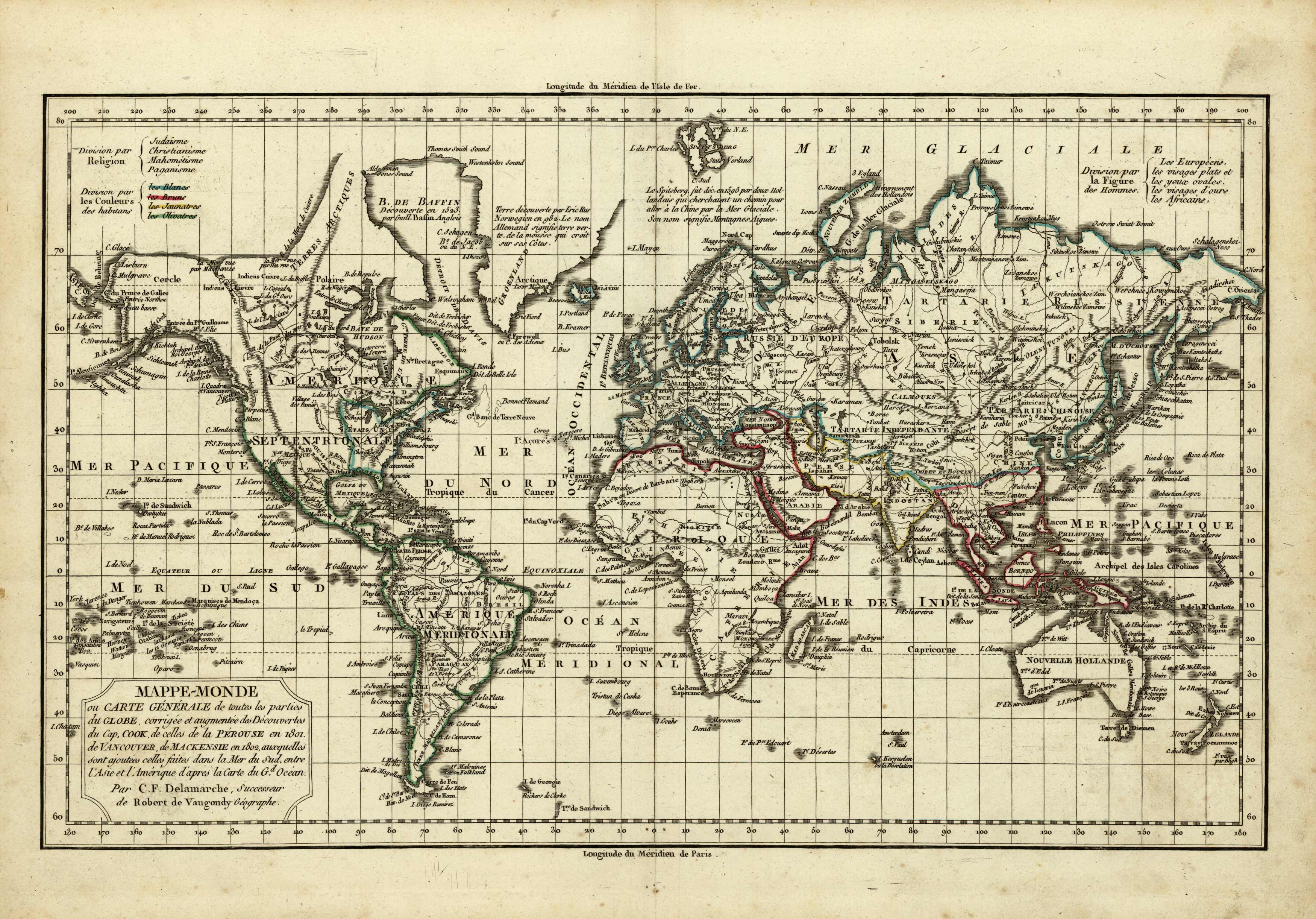 Mappe-Monde - Division par le Couleurs des Habitans (World Races)