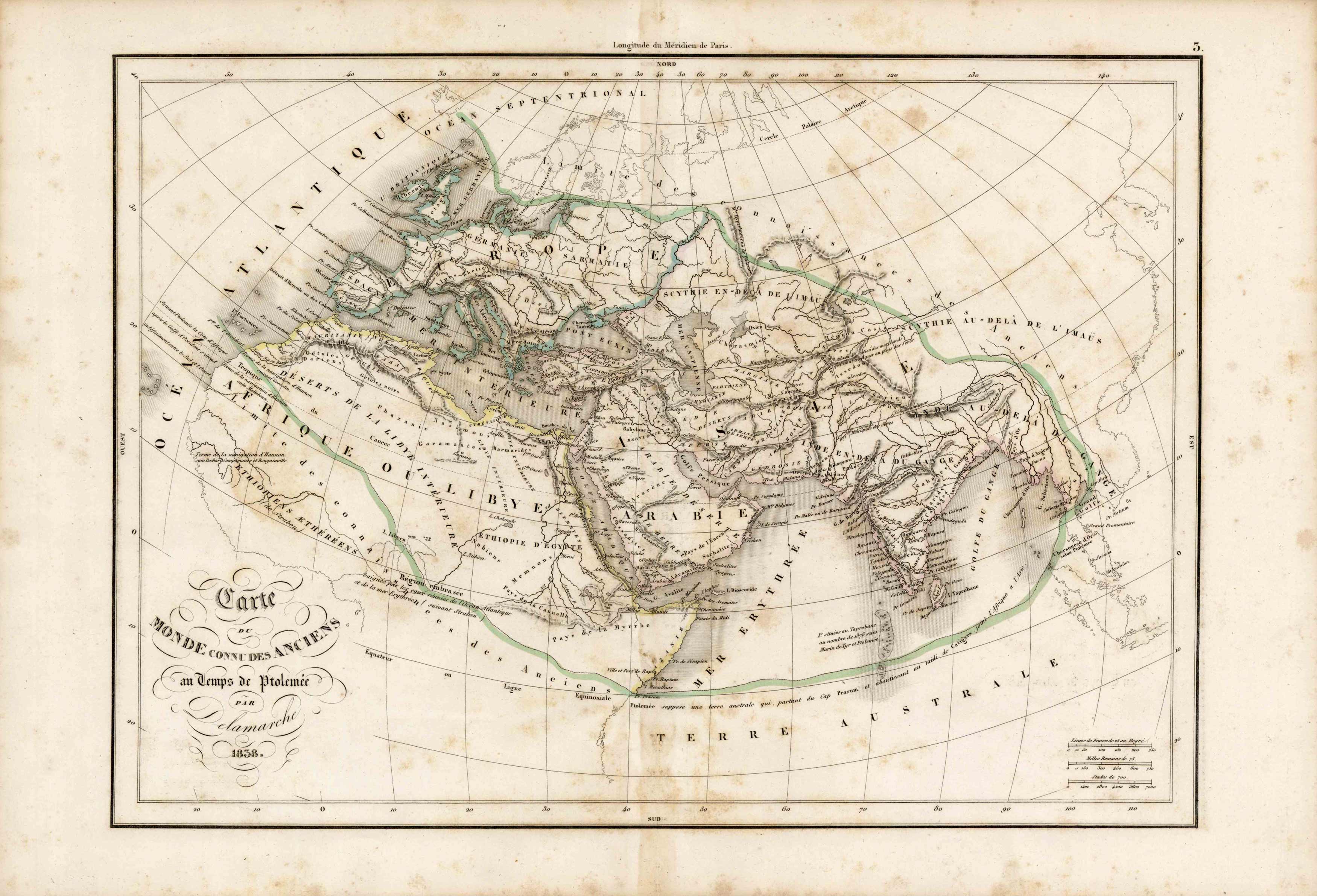 Carte de Monde Connu des Anciens au Temps de Ptolemie par Delamarche