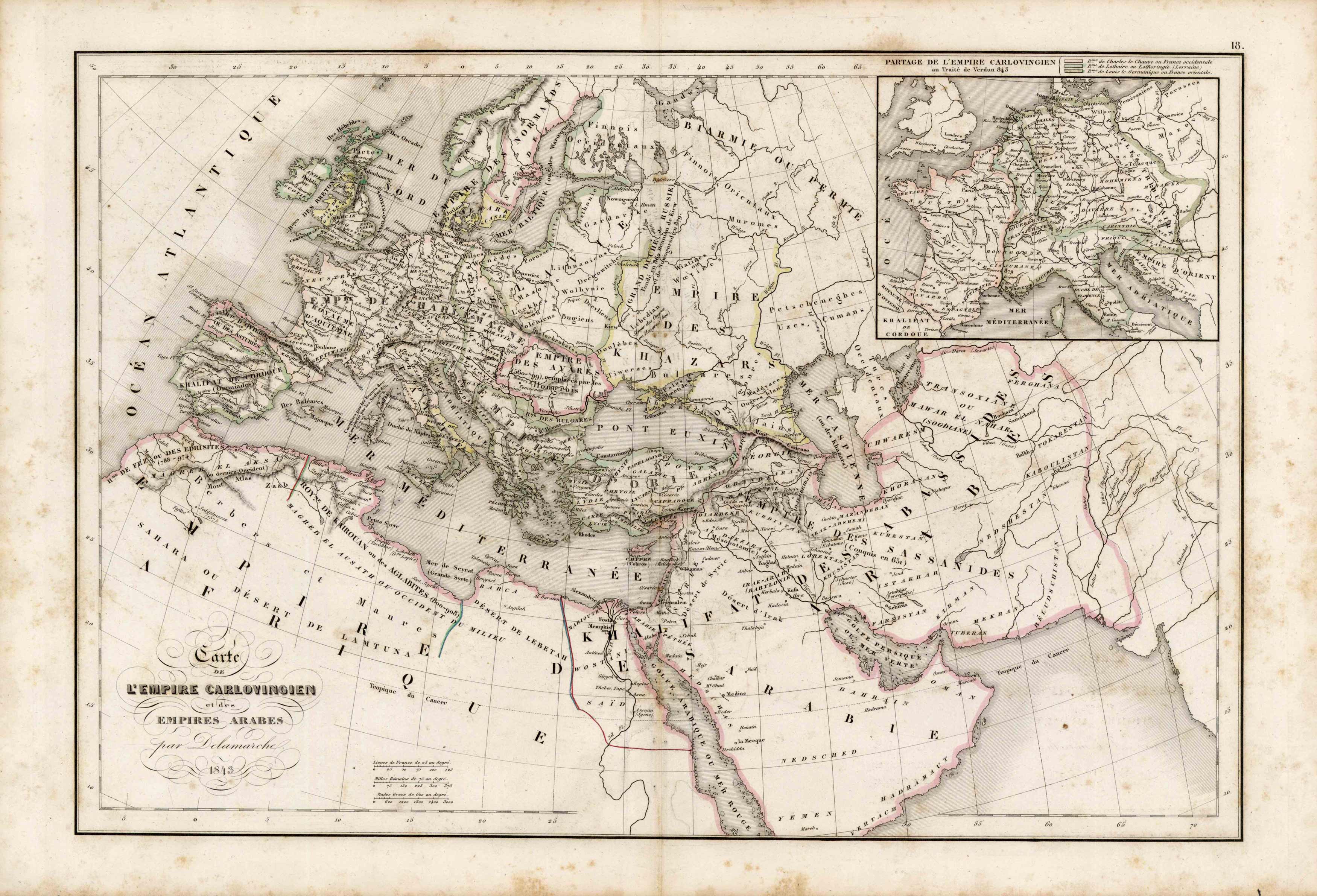 Carte de lEmpire Carlovingien et des Empires Arabes par Delamarche'