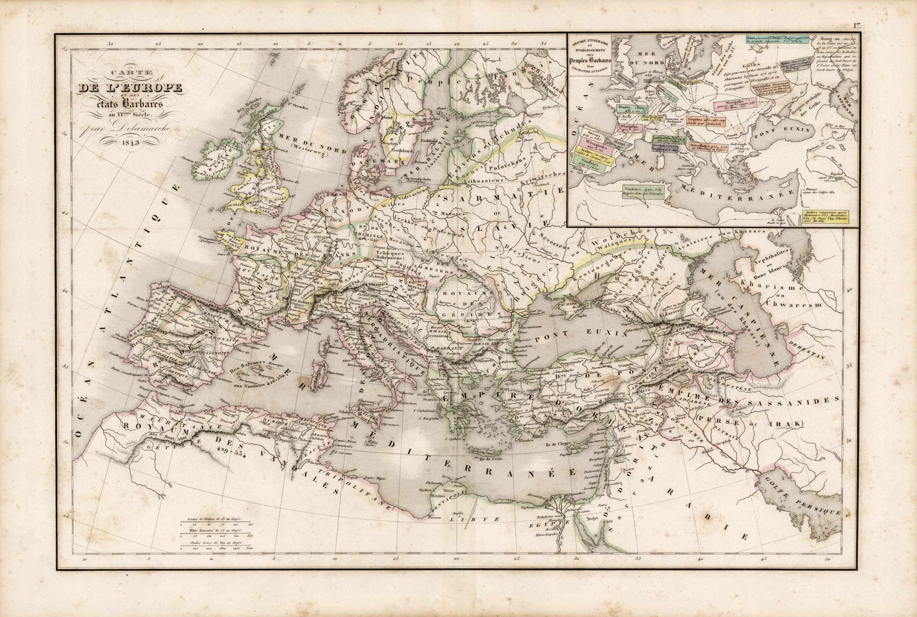Carte de lEurope par Delamarche et des etat's Barbares(Barbarians)'