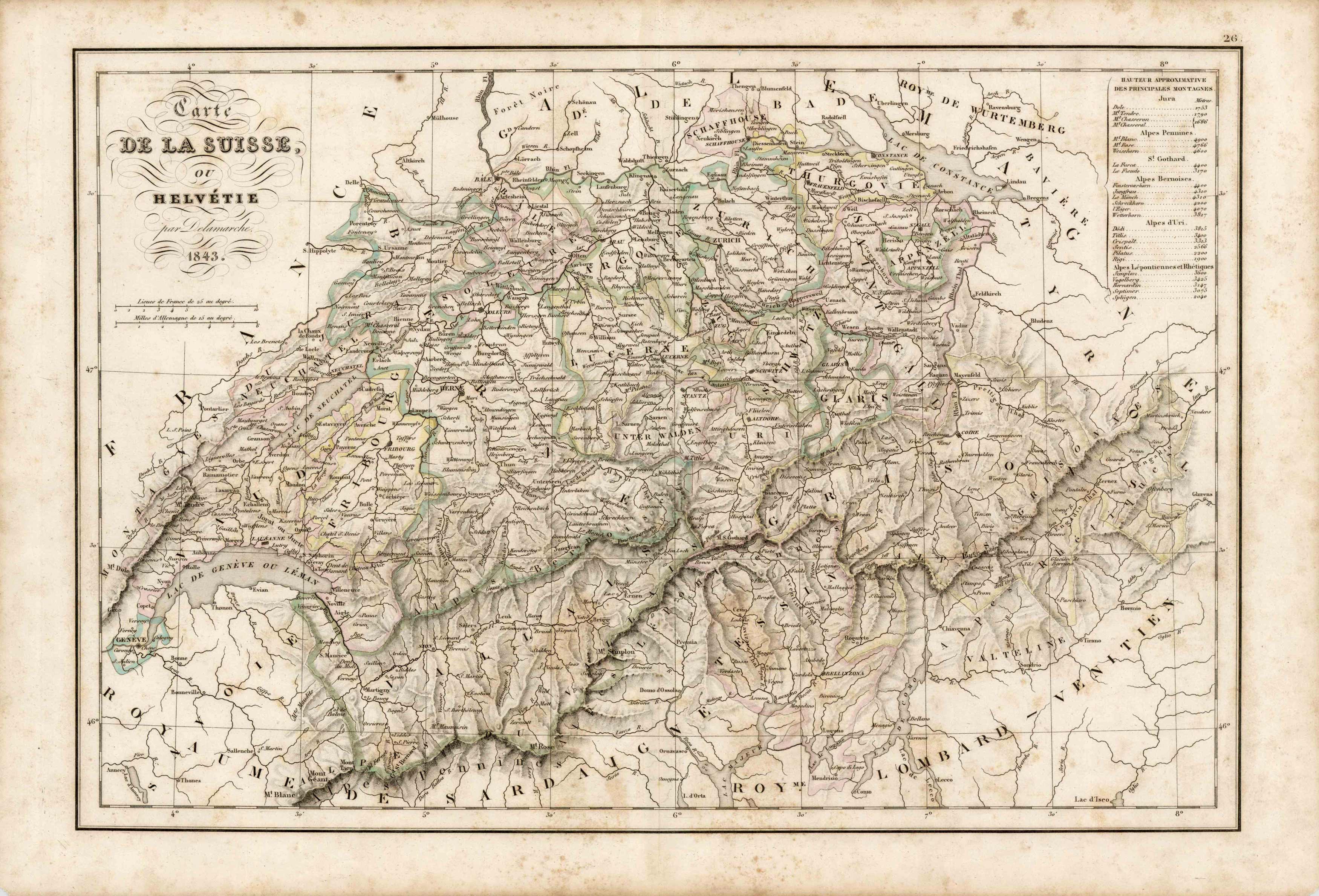 Carte de la Suisse ou Helvetie par Delamarche