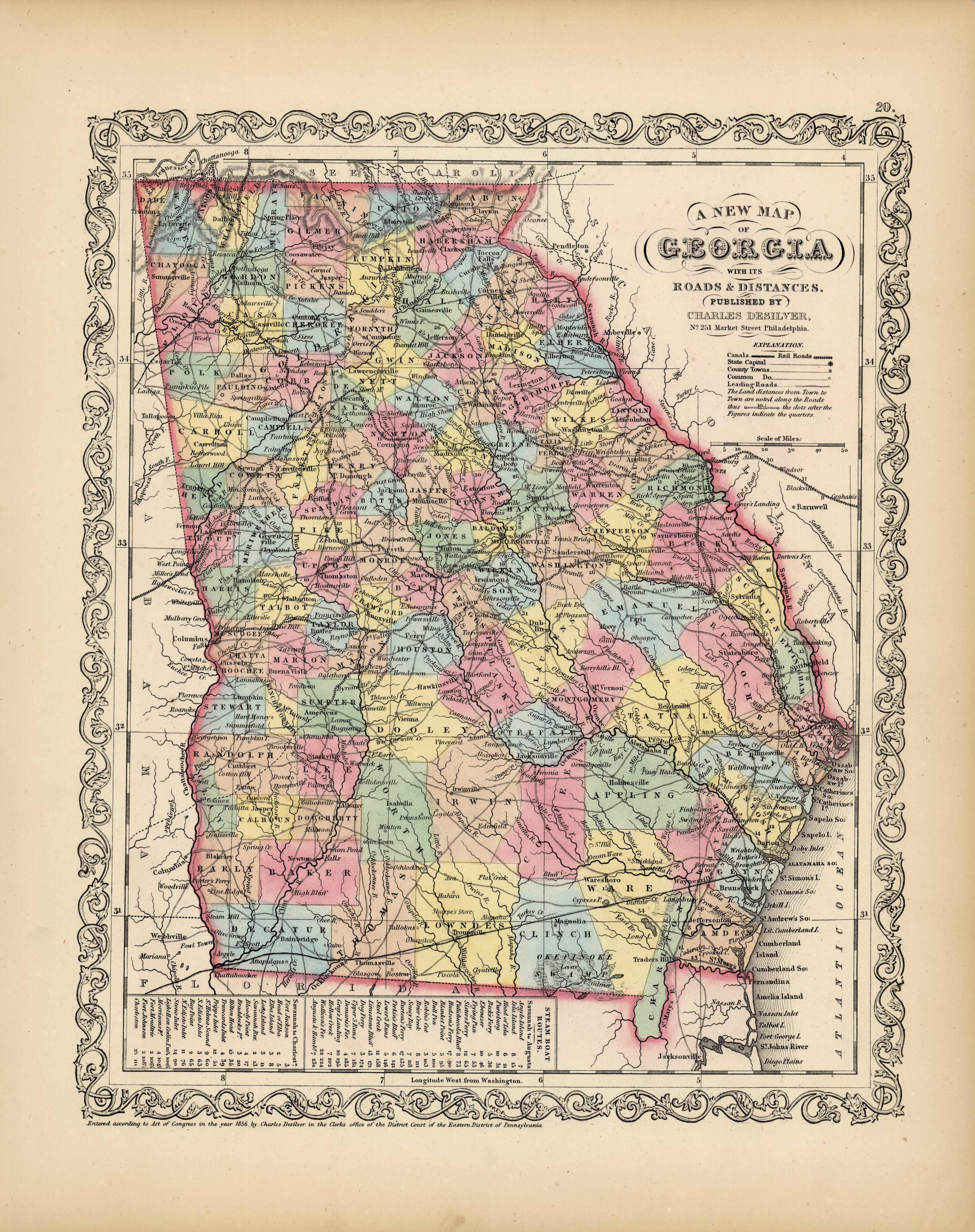 A New Map of Georgia with its Roads & Distances A New Map of Georgia with its Roads & Distances