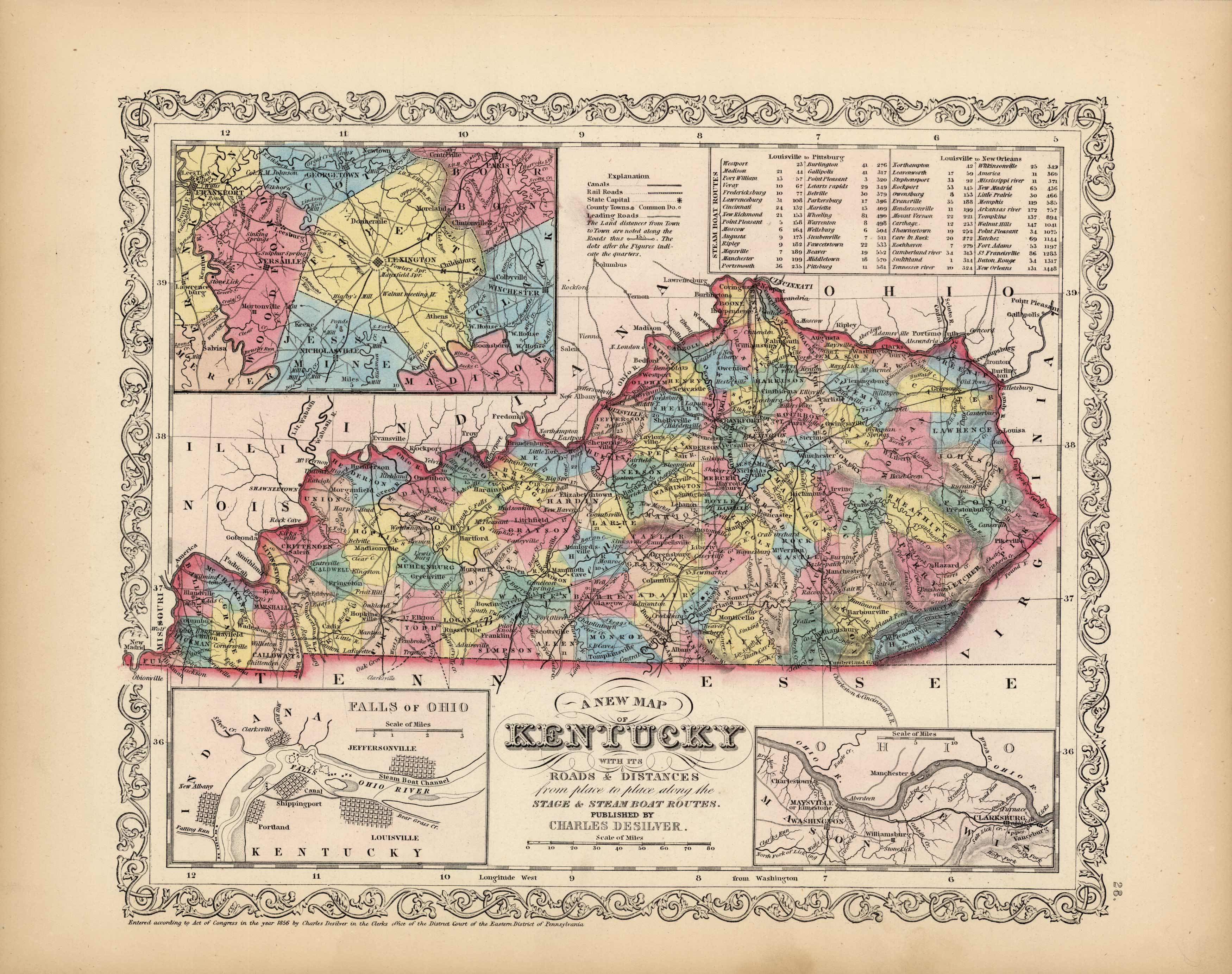 A New Map of Kentucky with its Roads & Distances from place to place ...