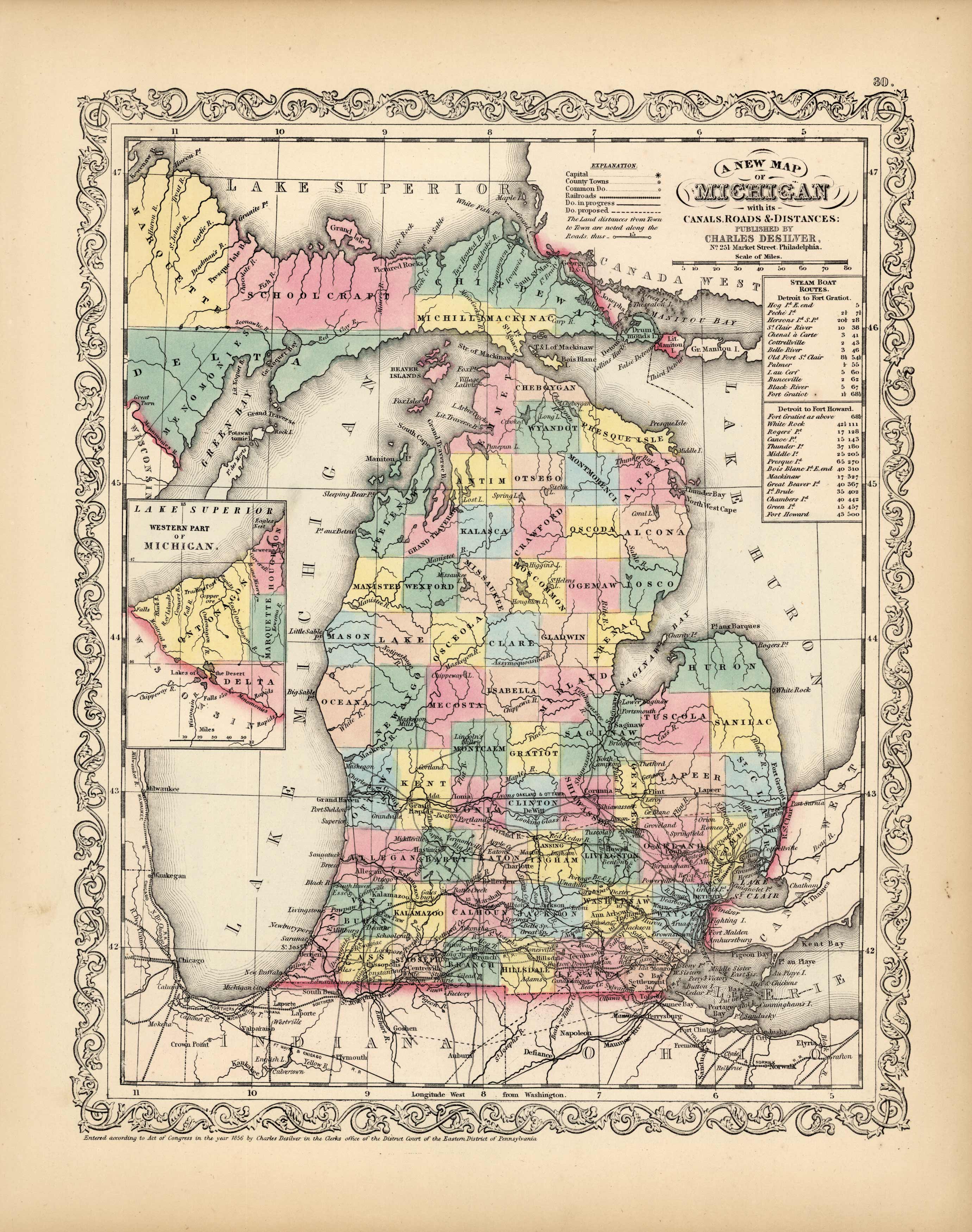 A New Map of Michigan with its Canals