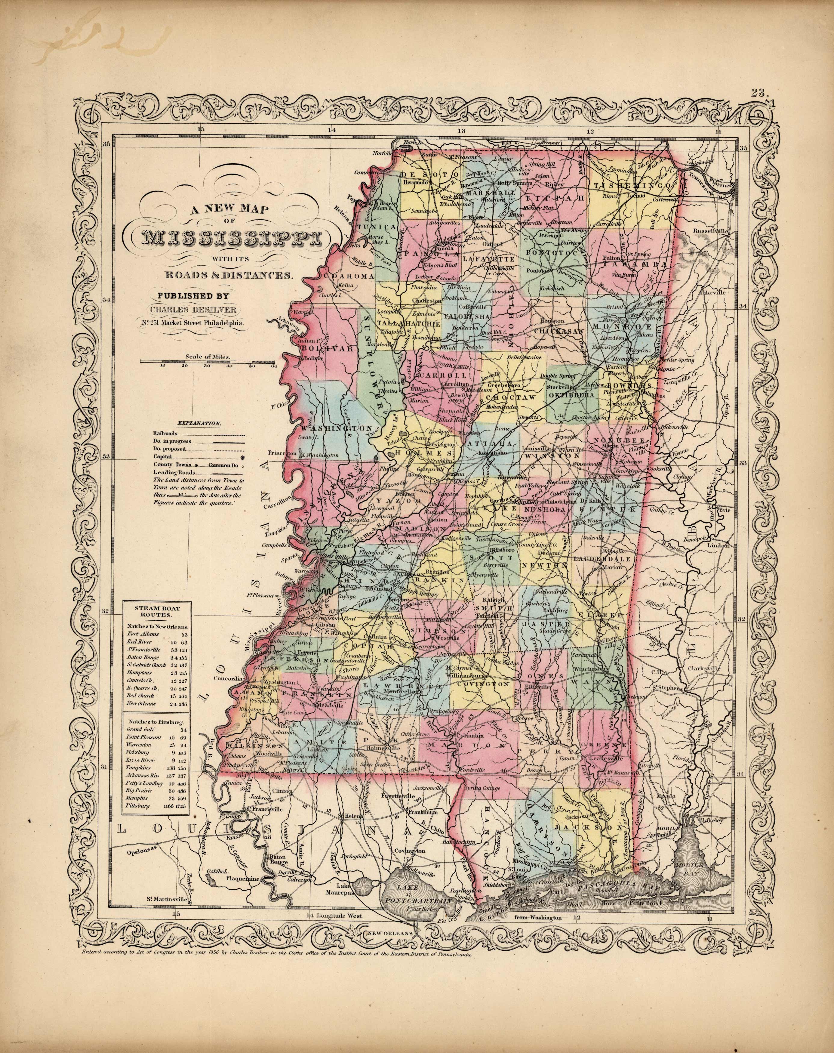 A New Map of Mississippi with its Roads and Distances A New Map of Mississippi with its Roads and Distances