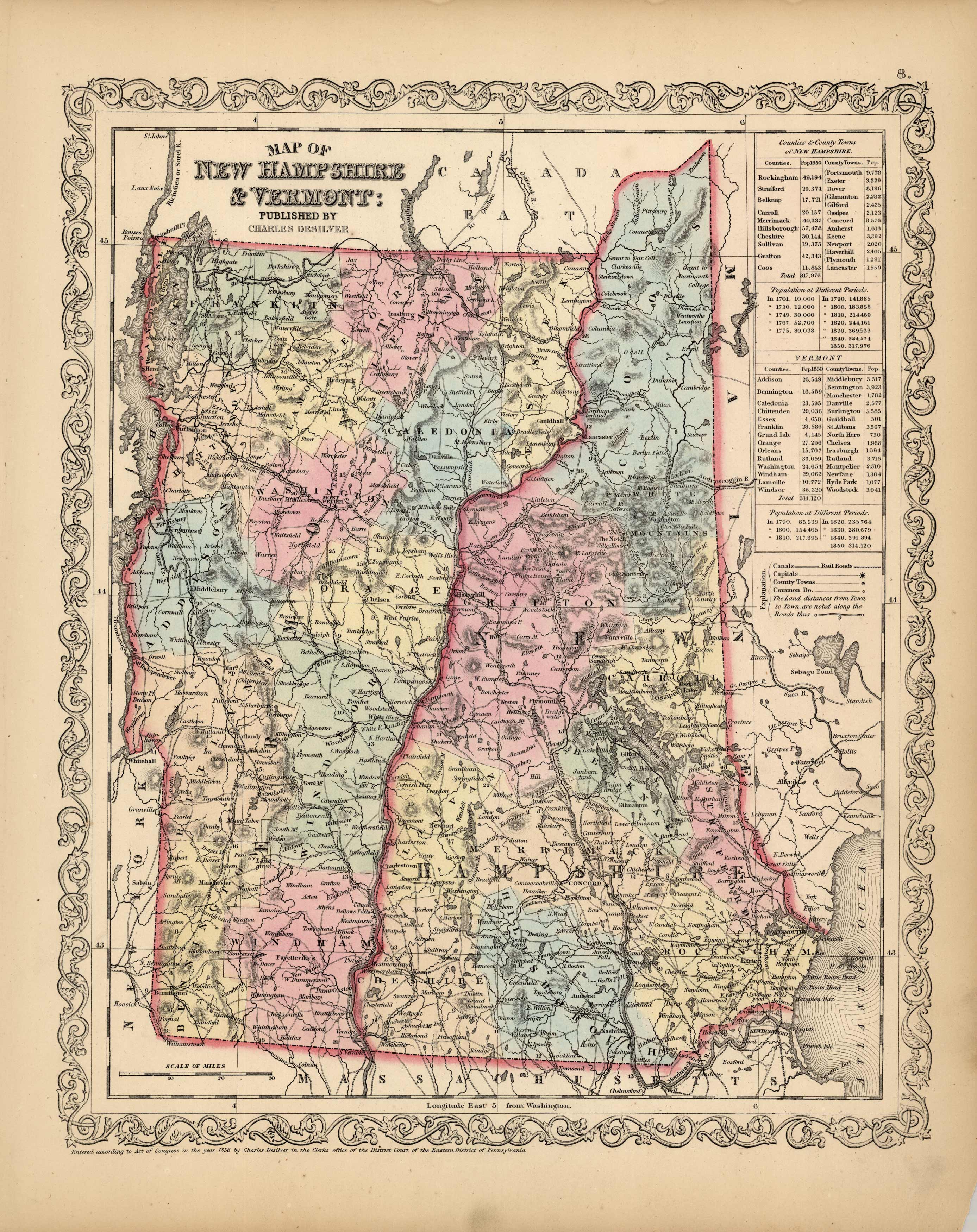 Map of New Hampshire & Vermont - Art Source International