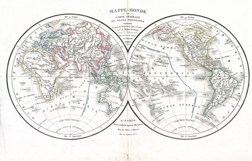 Mappe-Monde ou Carte Generale du Globe Terrestre dressee dapres les relations les plus recentes evac la Division Oceanique'