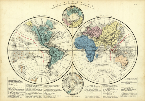 Mappe-Monde (World Map in Hemispheres) - Art Source International