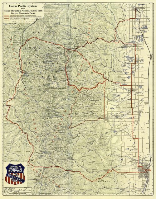 Union Pacific System Map of Rocky Mountian National (Estes) Park Denver Mountian Parks