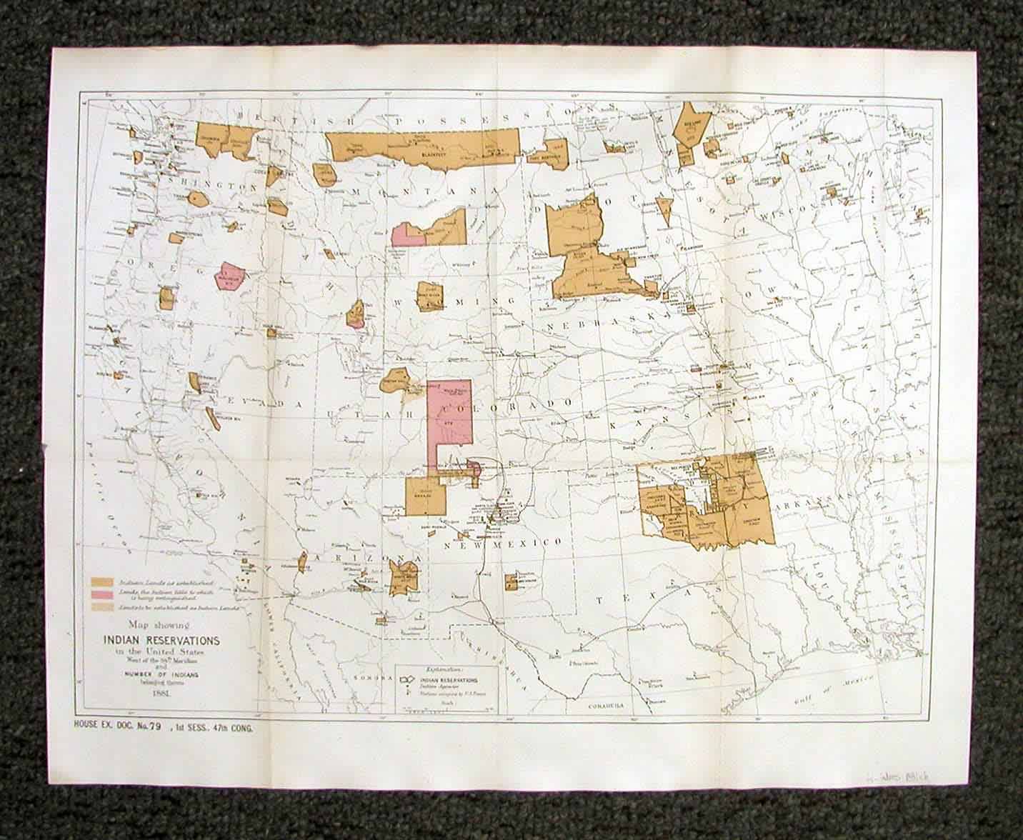 Map showing Indian Reservations in the United States West of the 84th Meridian and number of Indians belonging thereto 1881 Map showing Indian Reservations in the United States West of the 84th Meridian and number of Indians belonging thereto 1881