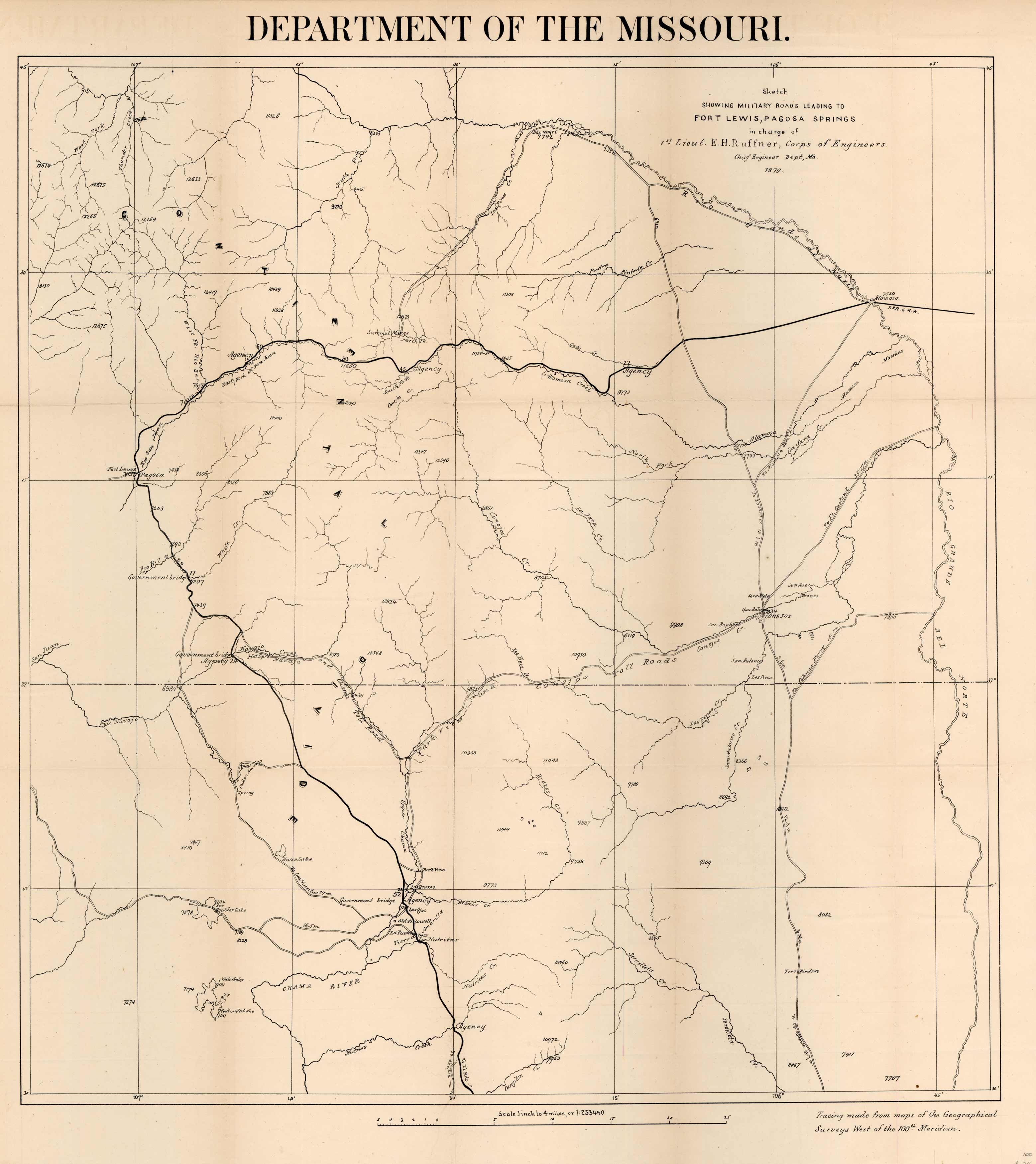 Department of the Missouri. Sketch Showing the Military Roads Leading to Fort Lewis Department of the Missouri. Sketch Showing the Military Roads Leading to Fort Lewis