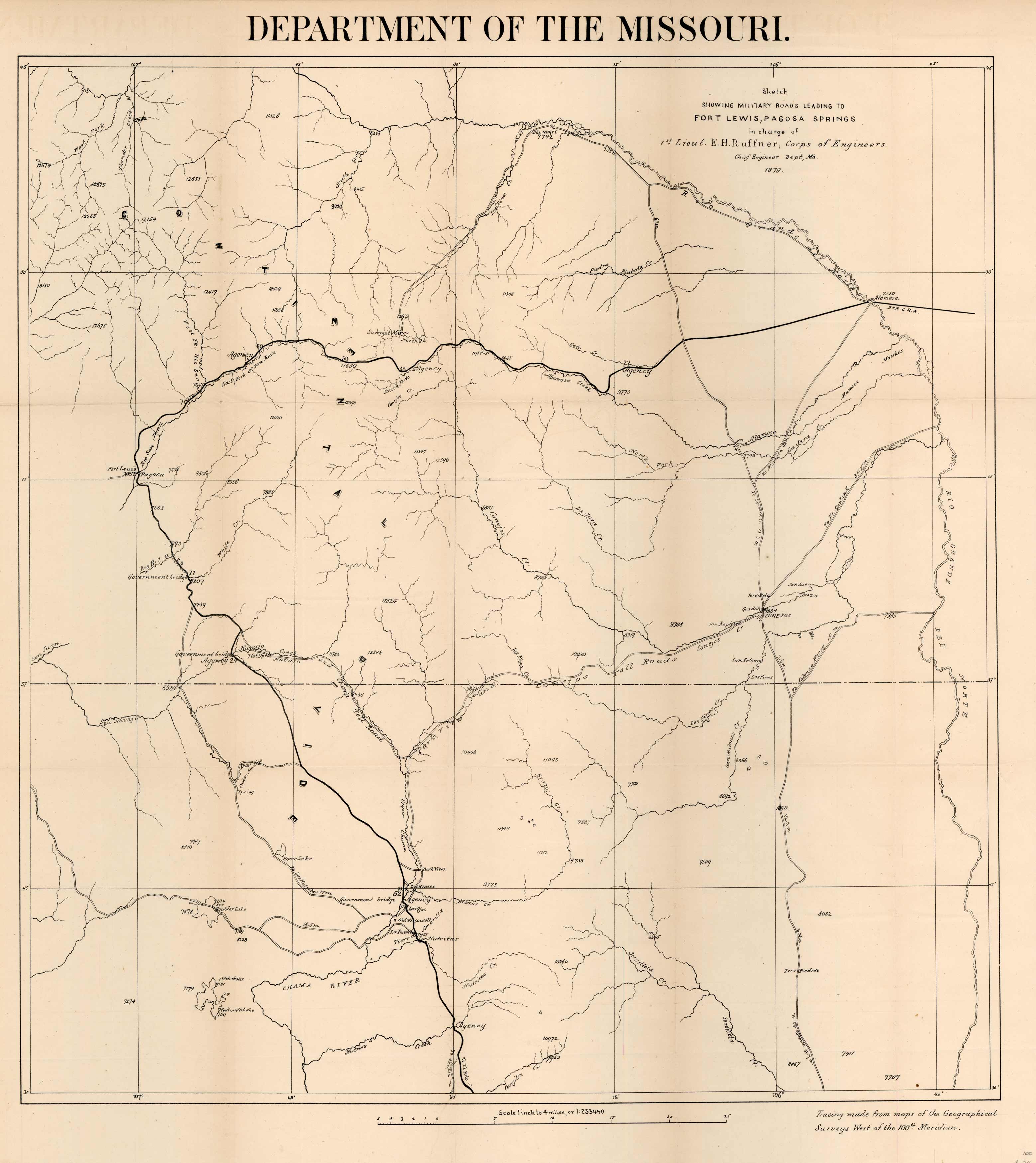 Department of the Missouri. Sketch Showing the Military Roads Leading to Fort Lewis