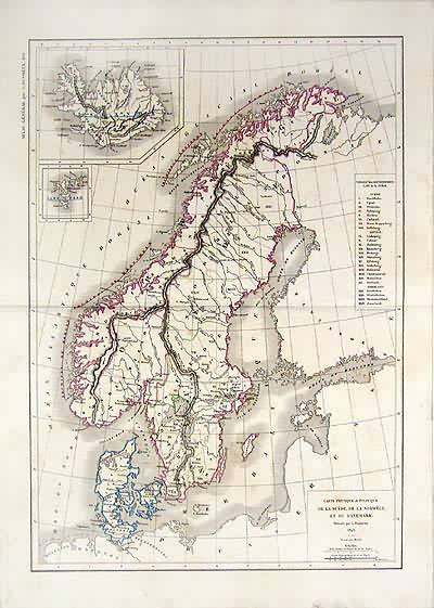 Carte Physique et Politique de la Suede