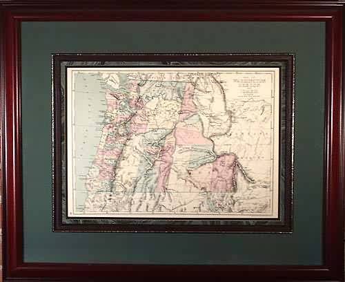 FRAMED Map of Washington Oregon and Idaho