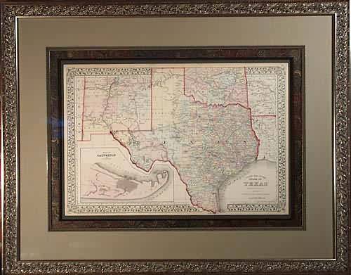 FRAMED County Map of the State of Texas showing also portions of the adjoining States and Territories