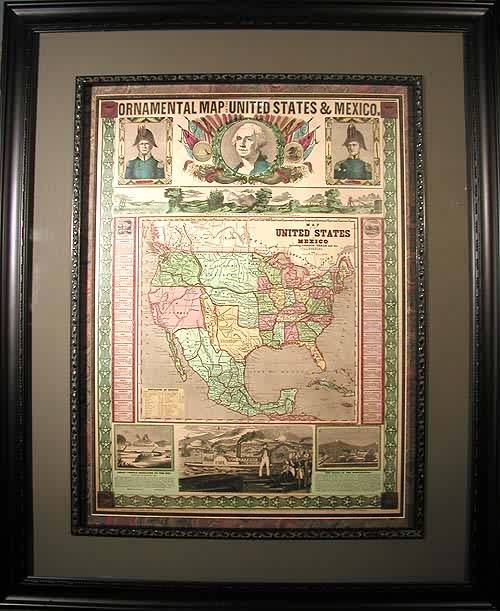 FRAMED Ornamental Map of the United States & Mexico - Art Source ...