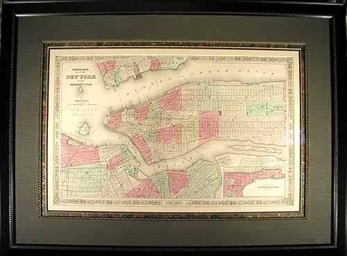 Framed Johnsons Map of New York and the Adjacent Cities' Framed Johnsons Map of New York and the Adjacent Cities'