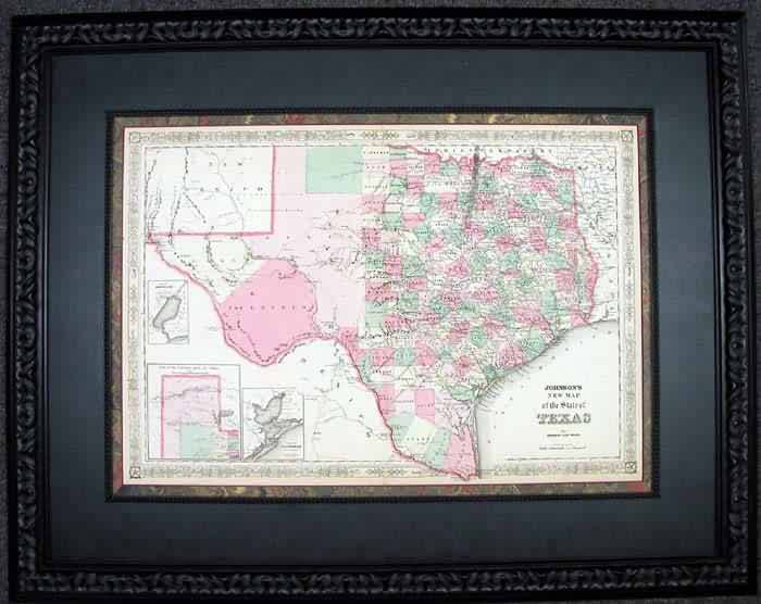FRAMED Johnsons New Map of the State of Texas'