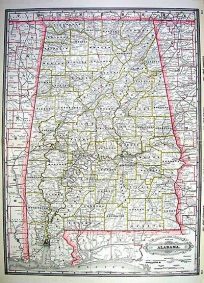 Railroad and County Map of Alabama