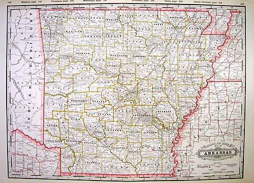 Railroad and County Map of Arkansas - Art Source International