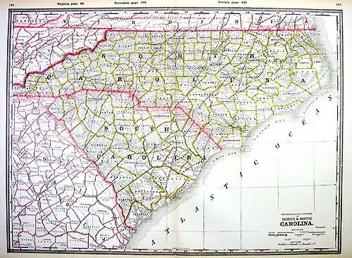 New Railroad and County Map of North & South Carolina - Art Source ...