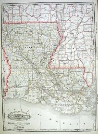 Railroad and County Map of Louisiana