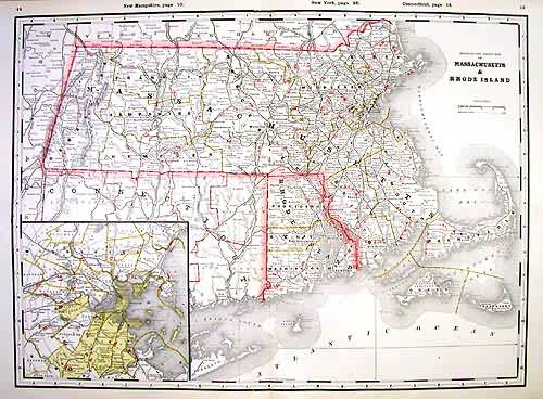 Railroad and County Map of Massachusetts & Rhode Island
