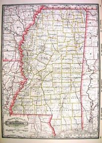 Railroad and County Map of Mississippi