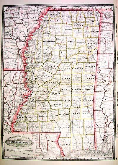 Railroad and County Map of Mississippi - Art Source International