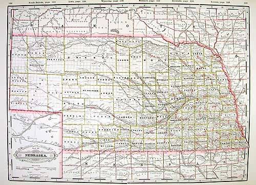 Railroad and County Map of Nebraska