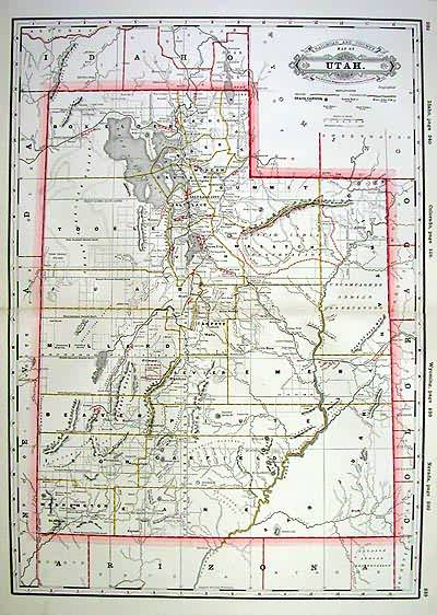 Railroad and County Map of Utah - Art Source International