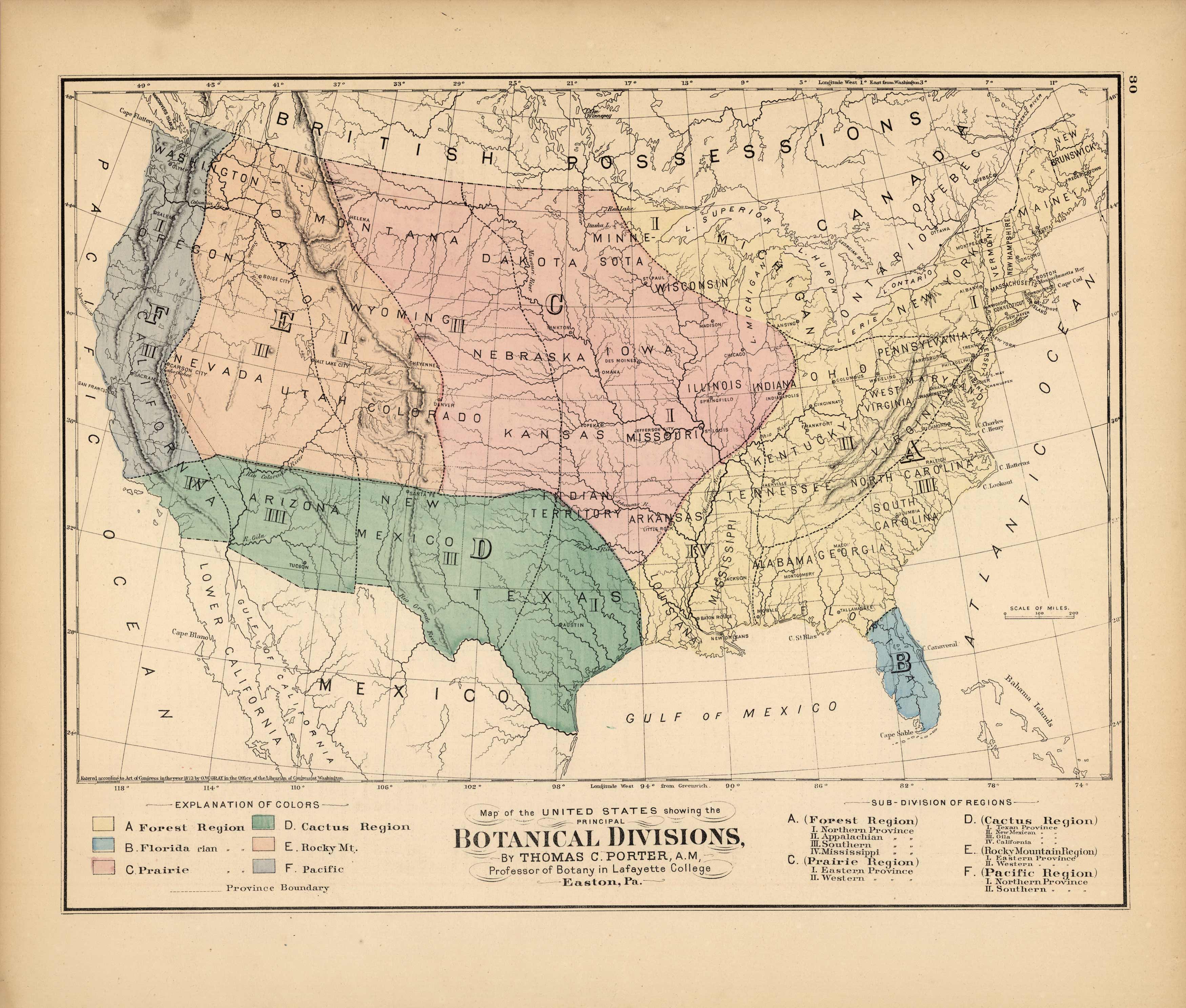 Map of the United States showing the Principal Botanical Divisions ...