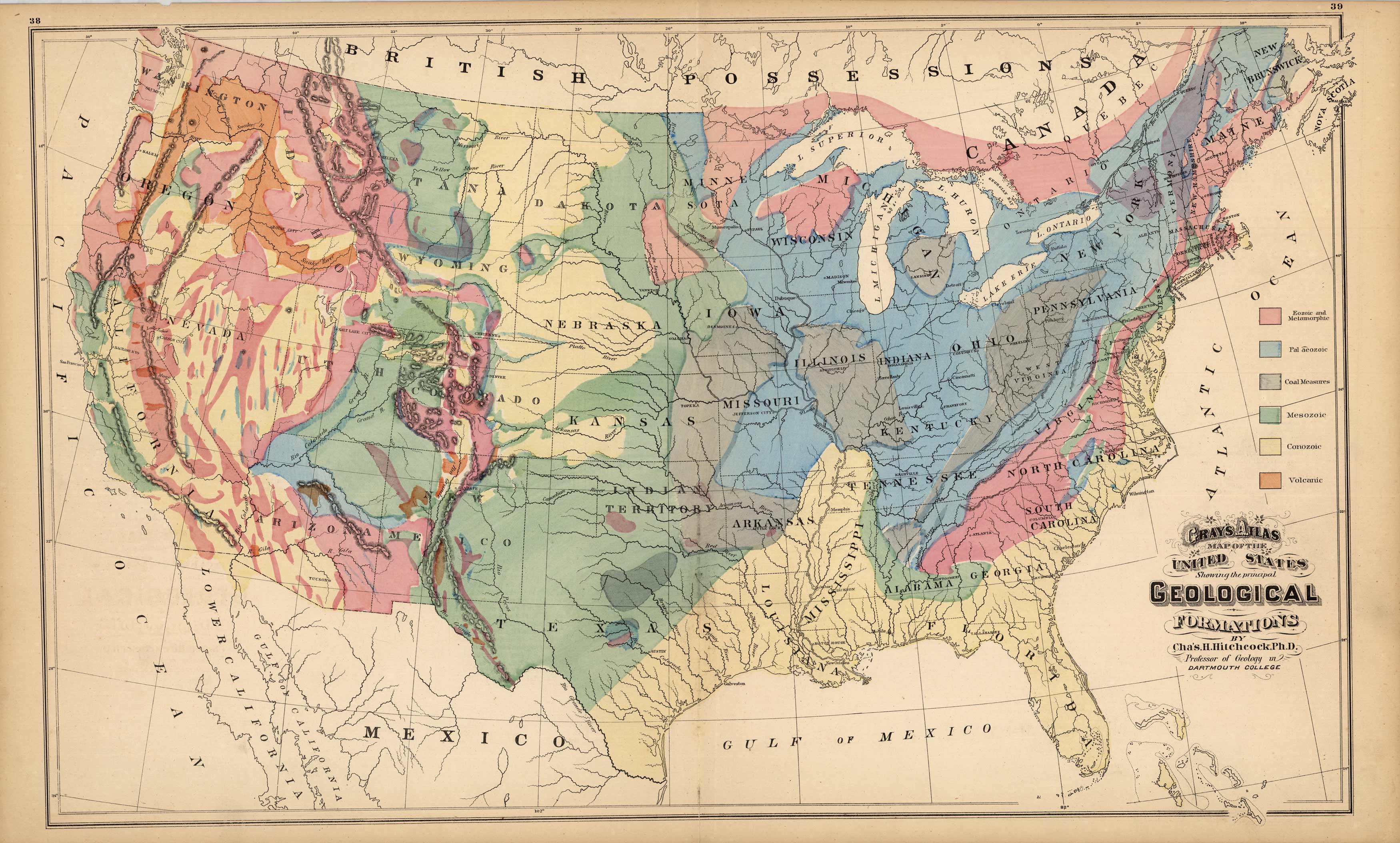 Grays Atlas Map of the United States Showing the Principal Formations ...