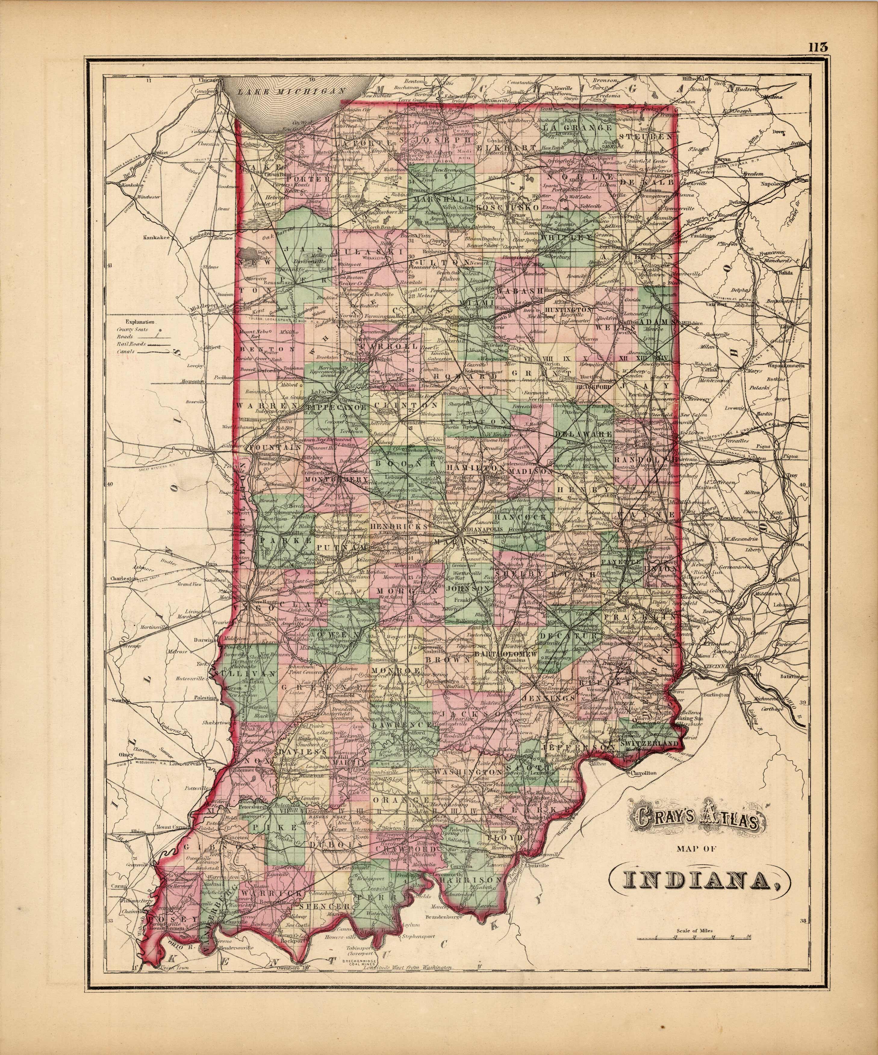 Grays Atlas Map of Indiana'