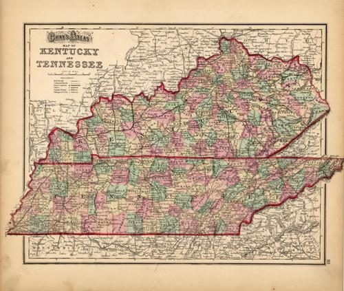 Grays Atlas Map of Kentucky and Tennessee'