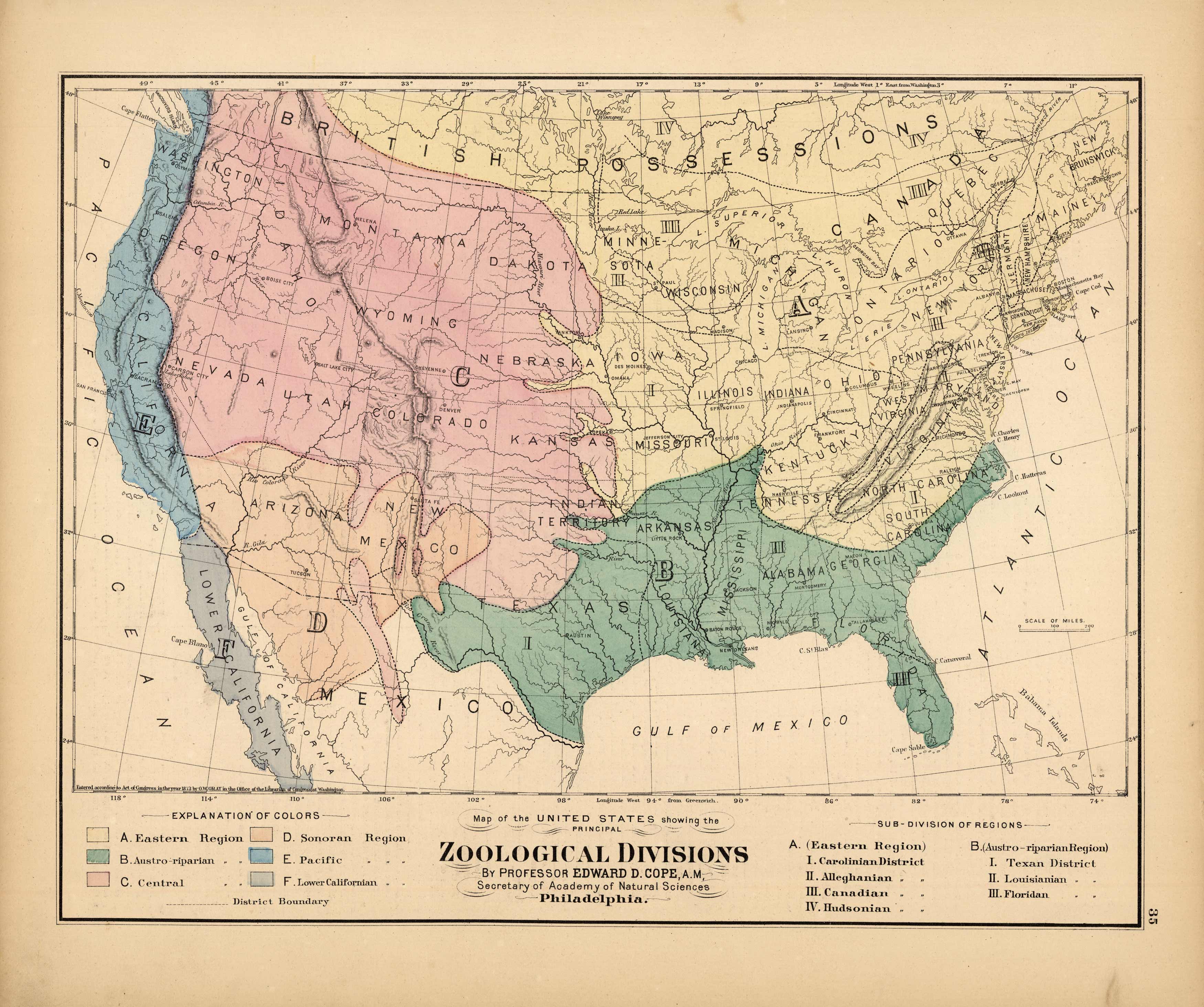 Map of the United States showing the Principal Zoological Divisions
