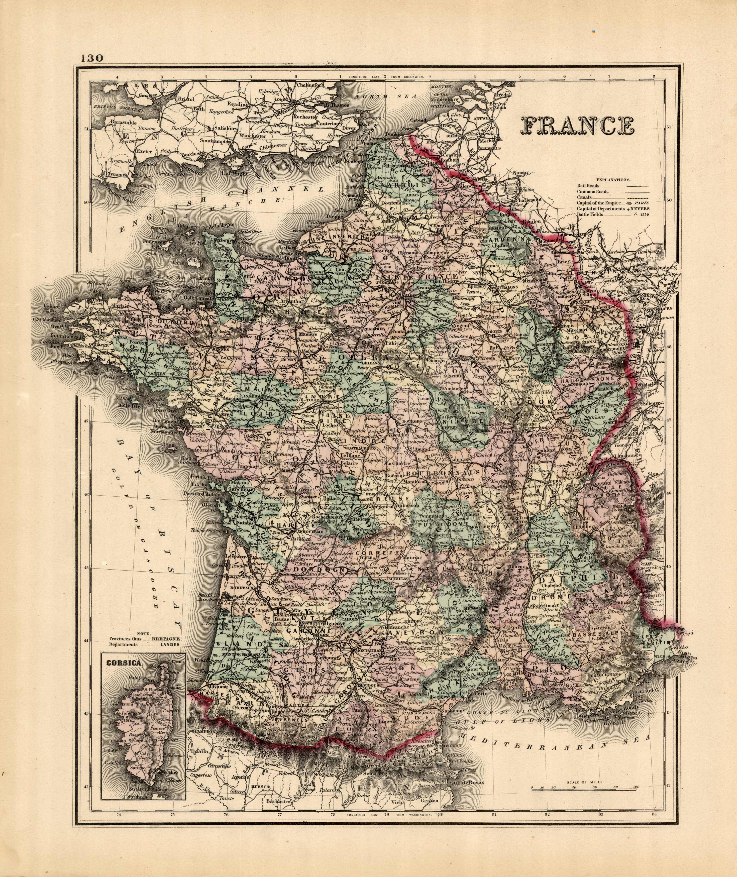 Gray's 1876 Map of France - Art Source International