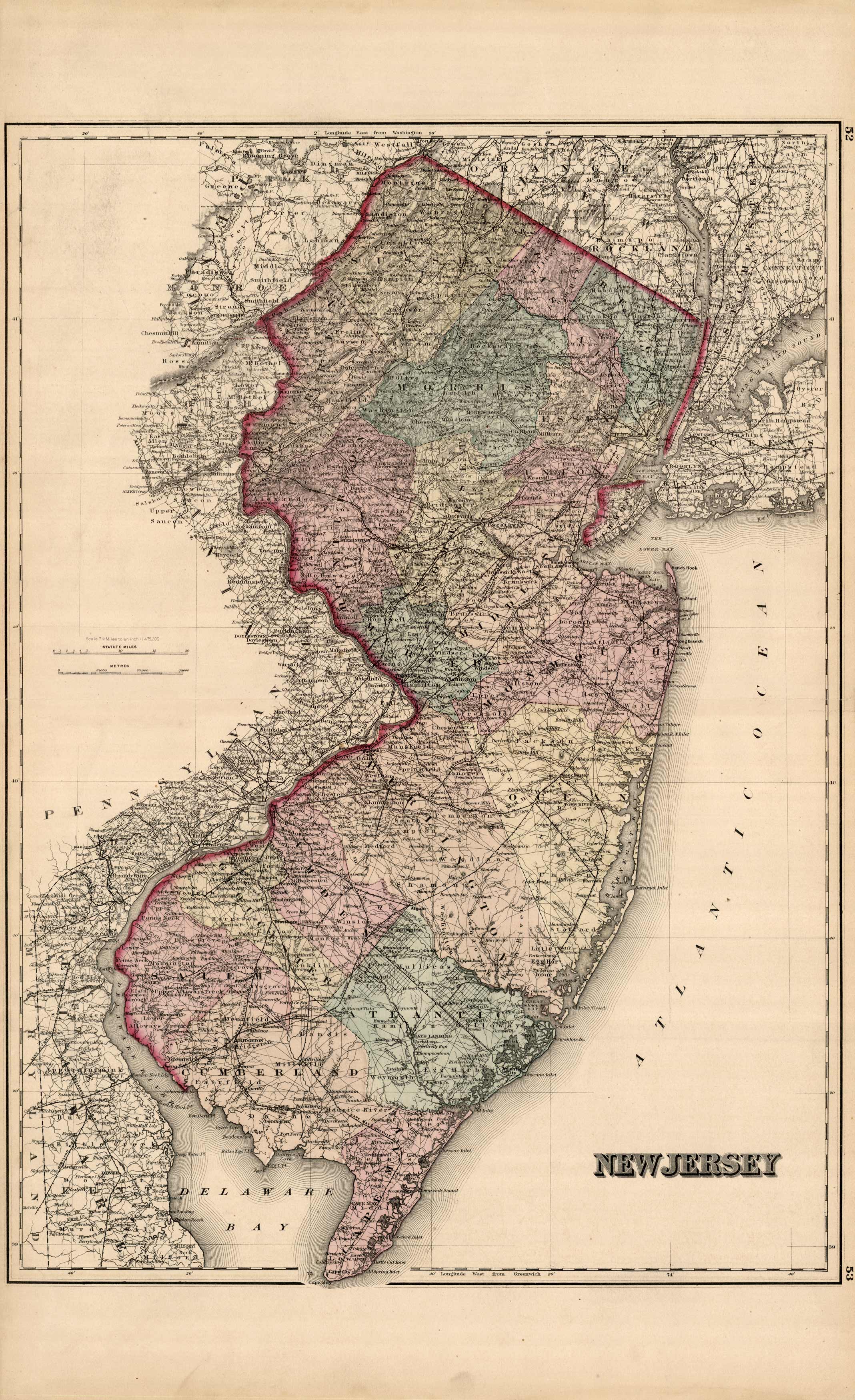 Gray's 1876 Map Of New Jersey - Art Source International