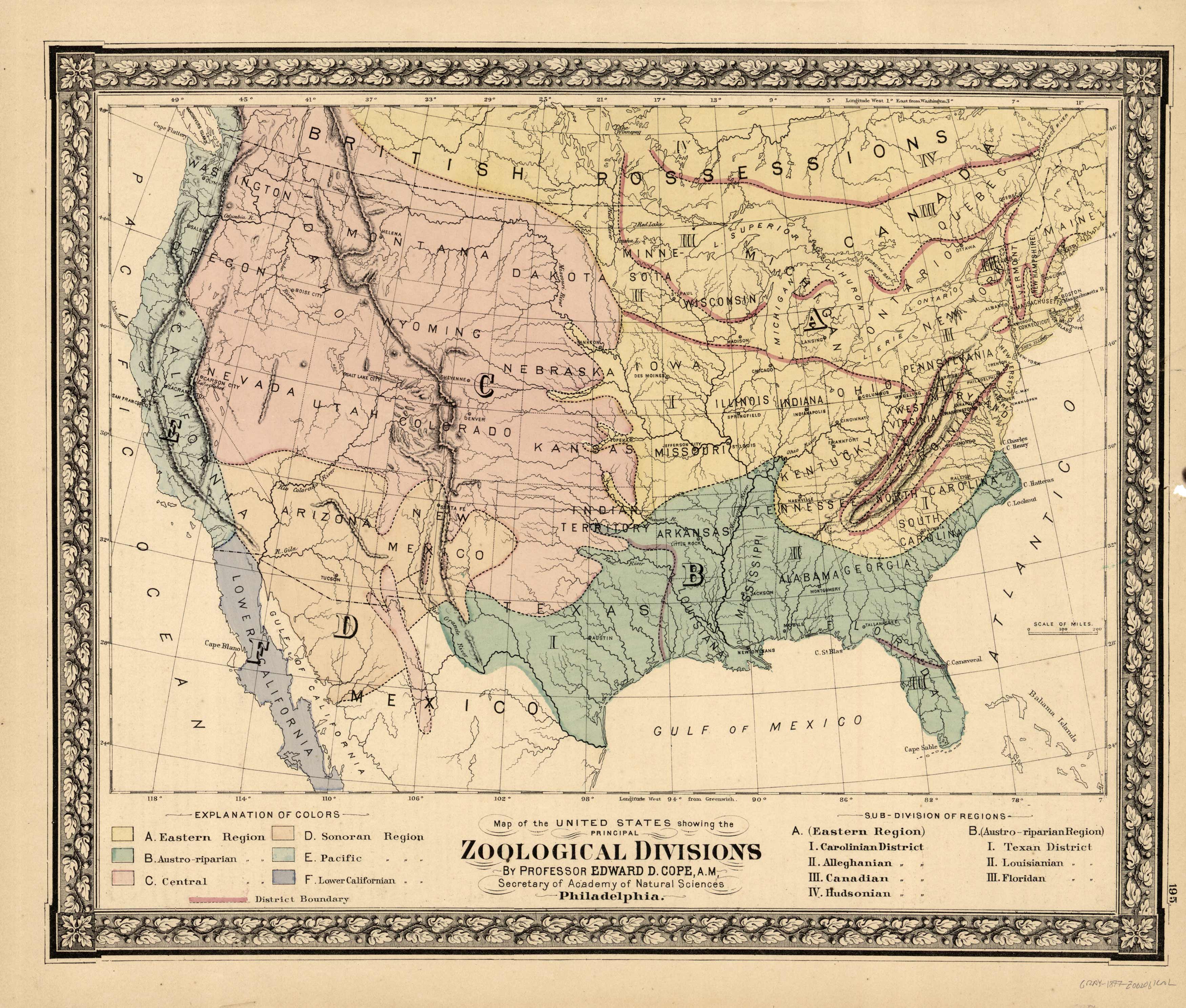Map of the United States Showing the Principal Zoological Divisions