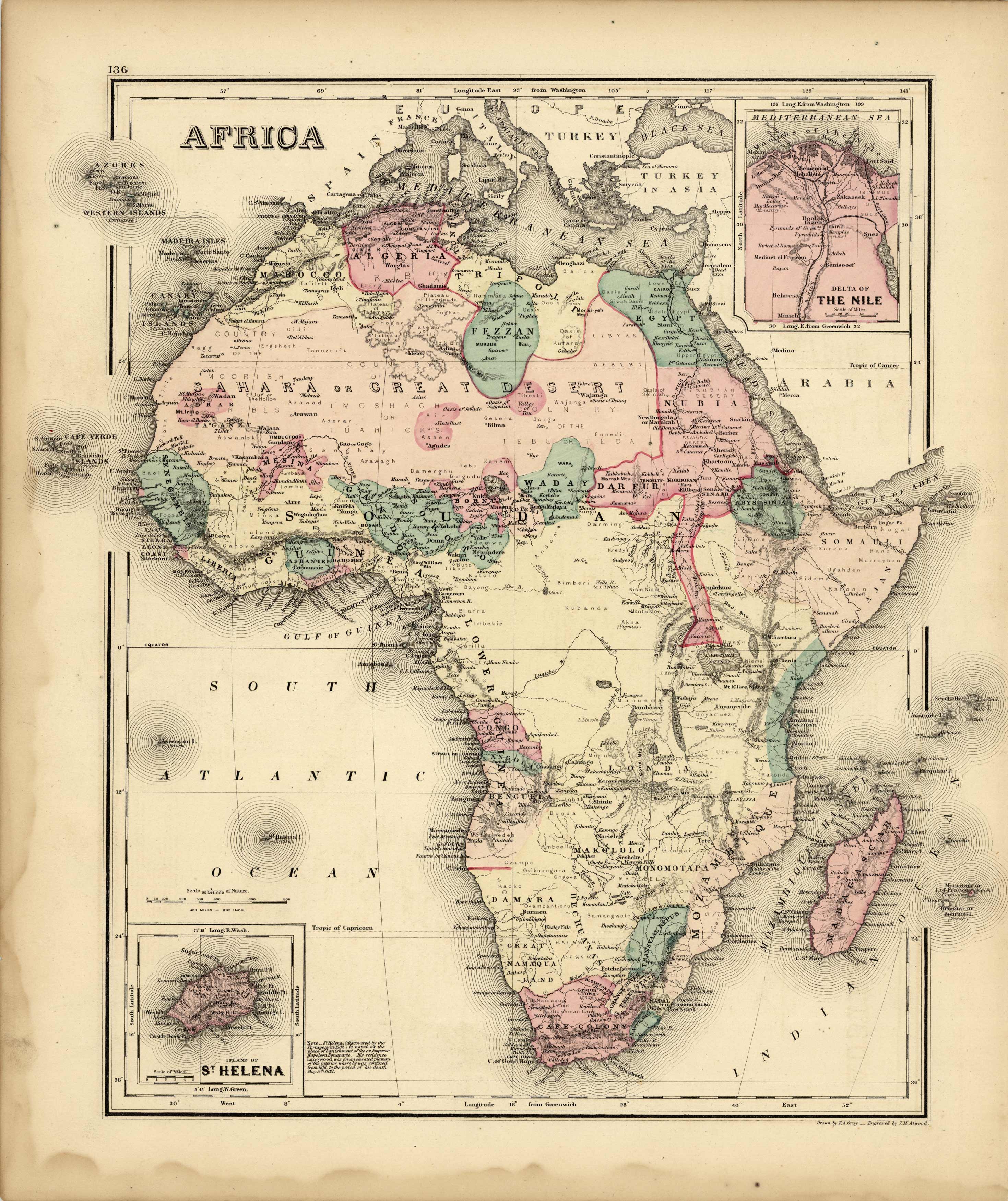 Africa with inset maps of St Helena and The Nile - Art Source International