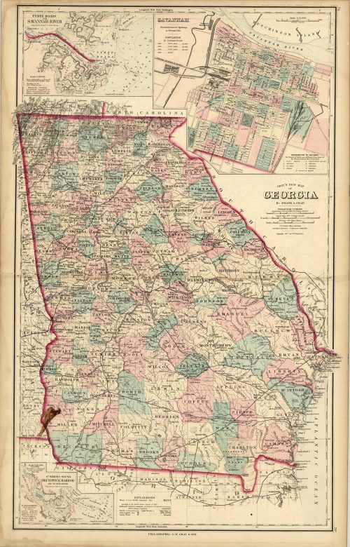 Grays New Map of Georgia with insets of Tybee Roads and Savannah River