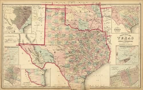 Grays New Map of Texas and the Indian Territory (Oklahoma) with insets of Entrance to Matagorda Bay