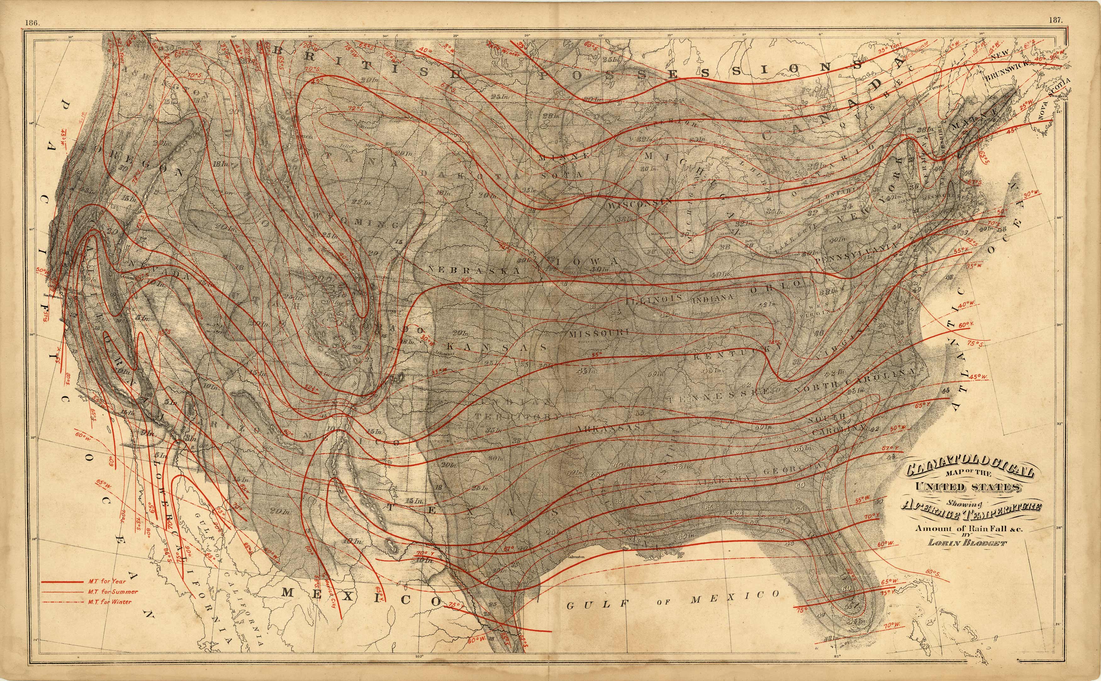 Climatological Map of the United States Showing Average Temperature