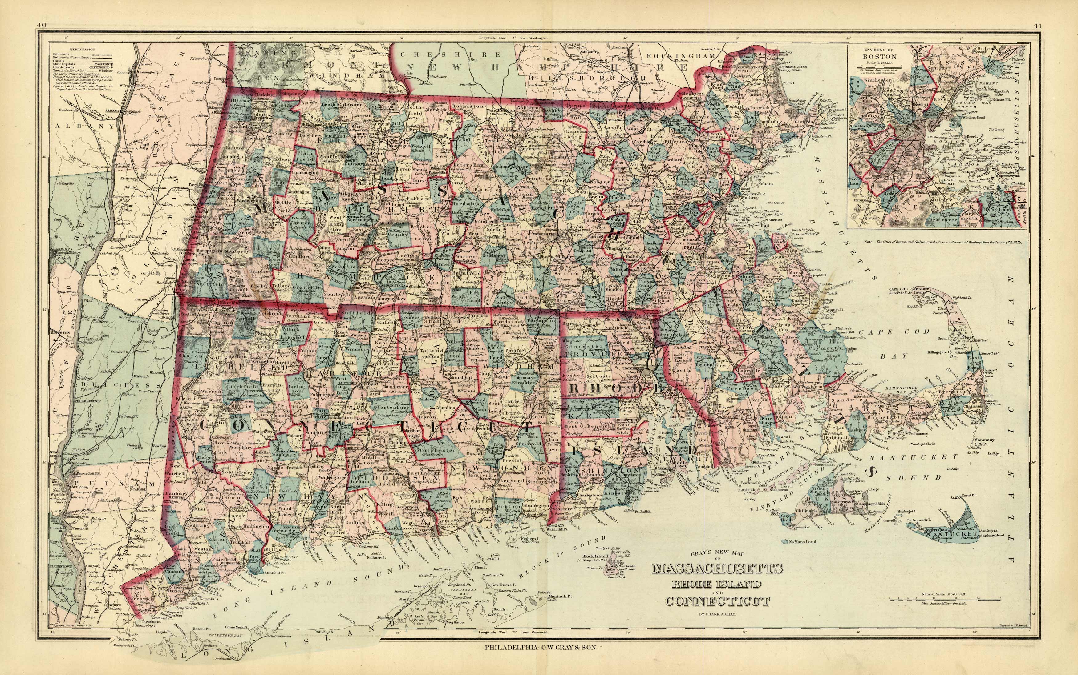 Grays New Map of Massachusetts