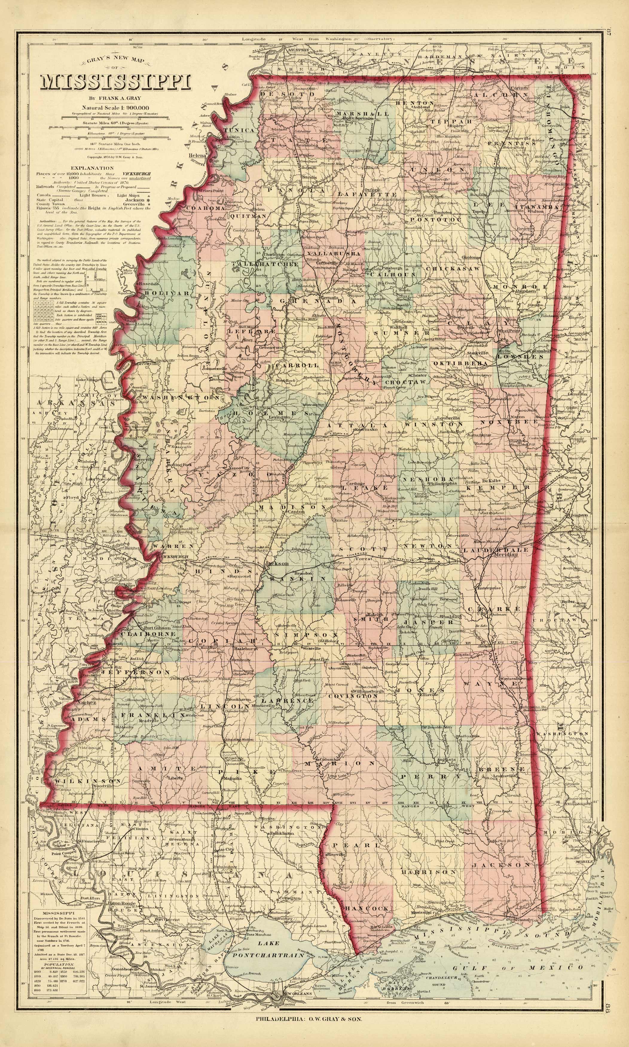 Grays New Map of Mississippi'