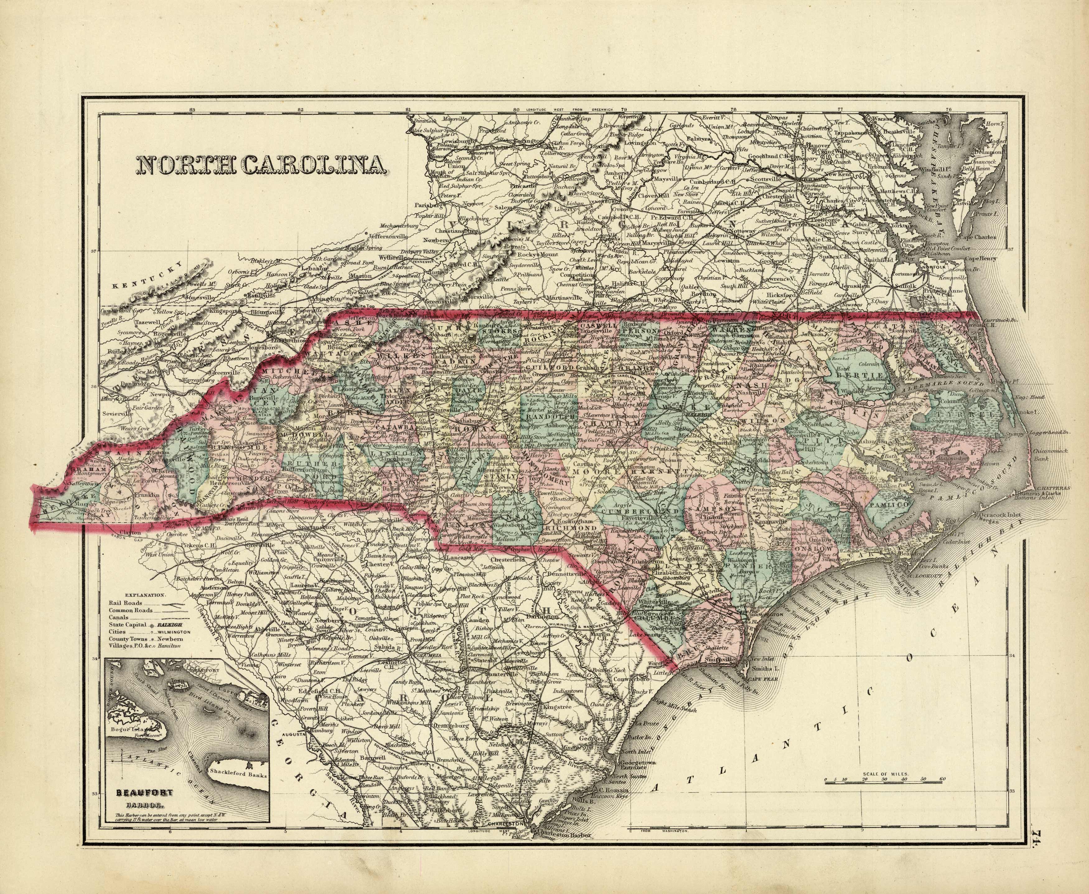 North Carolina with inset of Beaufort Harbor North Carolina with inset of Beaufort Harbor